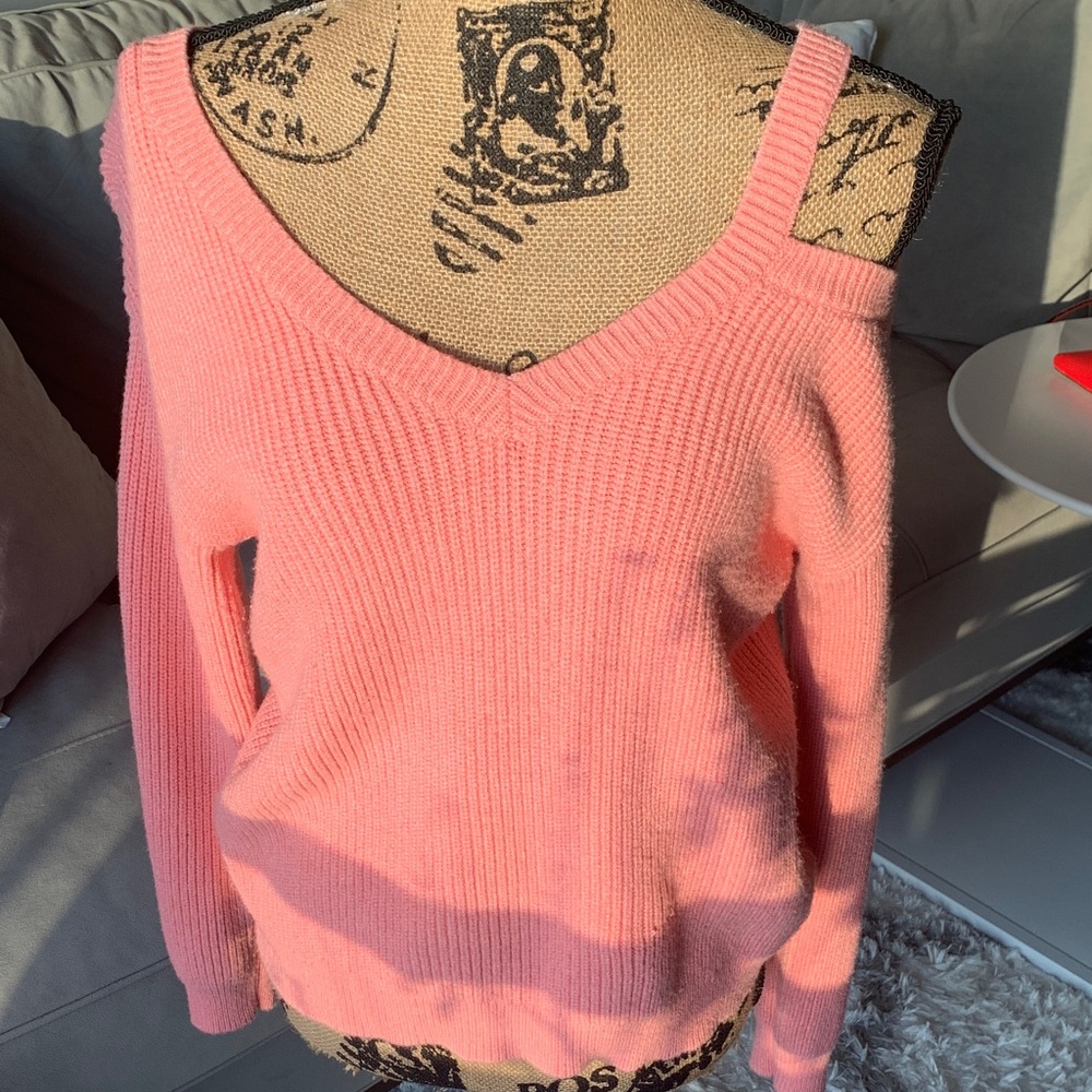 Boston Proper Off-the-Shoulder coral peach Sweater